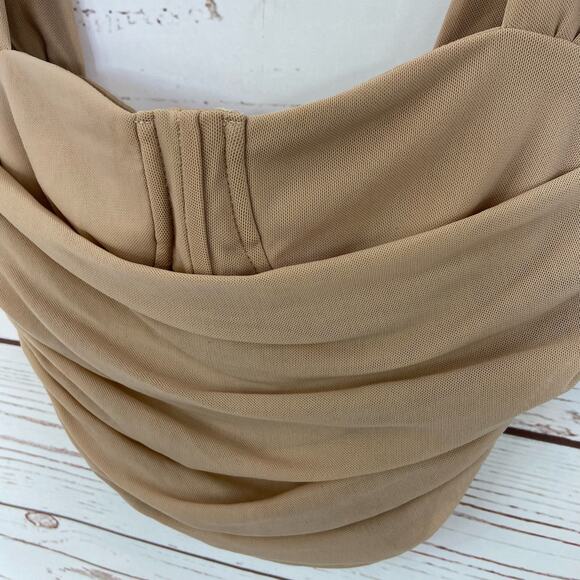Windsor S Nude Tan Mesh Drape Sweetheart Corset Crop Tank Top - Picture 3 of 8